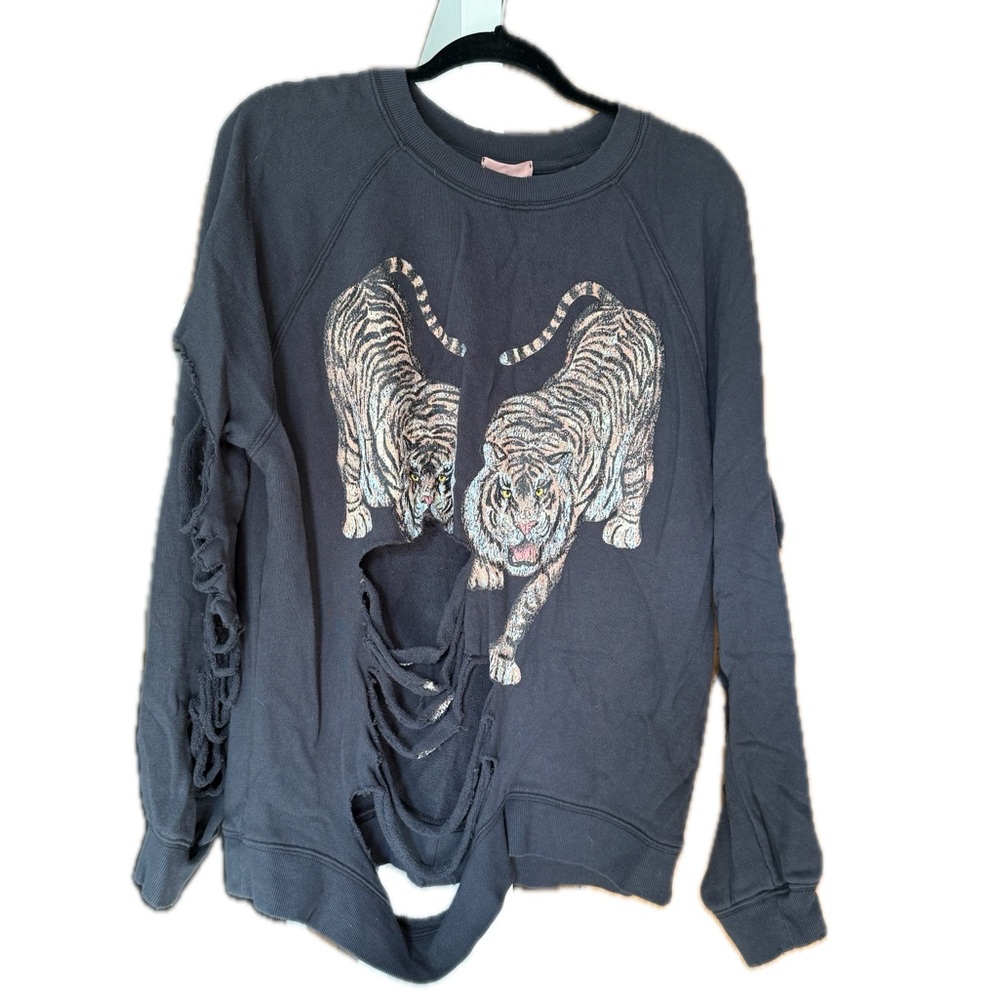 Show Me Your Mumu Black Distressed Tiger Sweatshirt